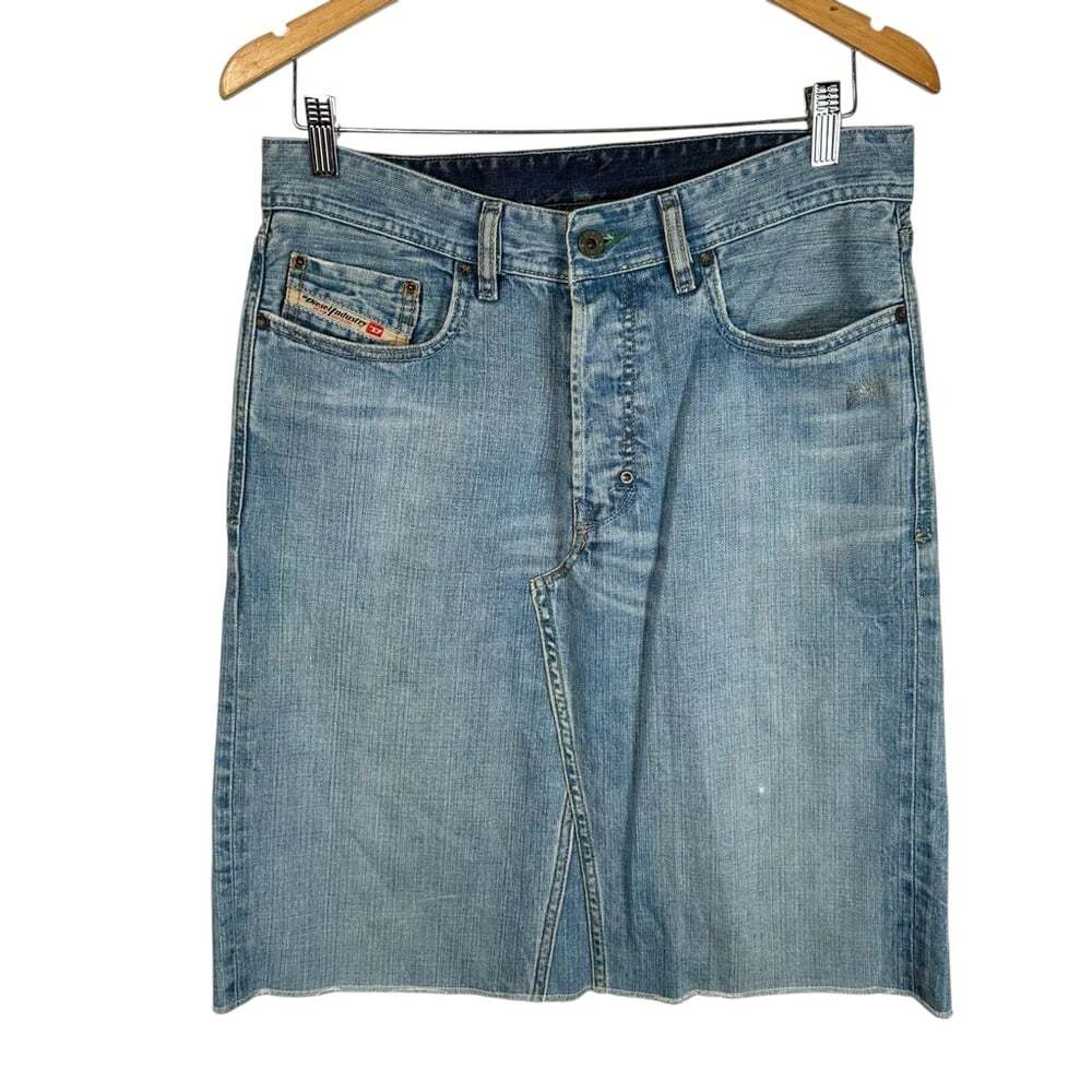 Diesel Blue Denim Skirt Size 30 Button Fly 100% Cotton Y2K Denimcore